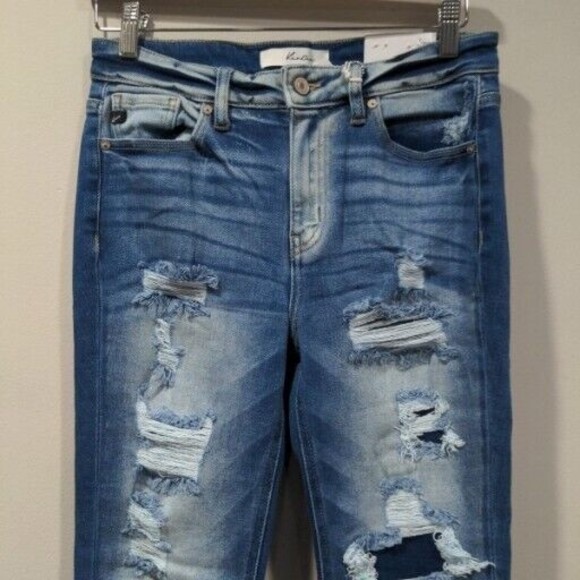 NWT Kancan Women's High Rise Super Skinny Size 7/27 Destroyed Stone Wash - Picture 4 of 14